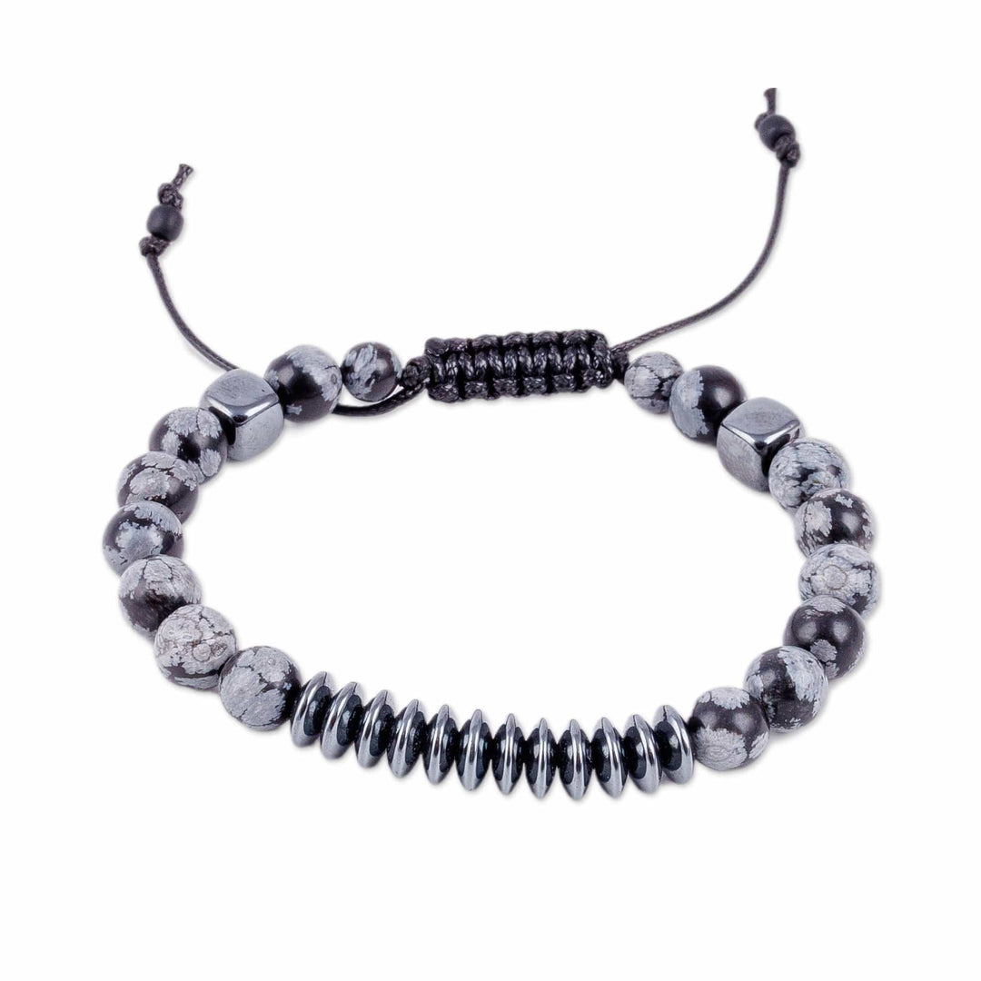Natural Hematite and Obsidian Beaded Macrame Bracelet - Clear Spirit