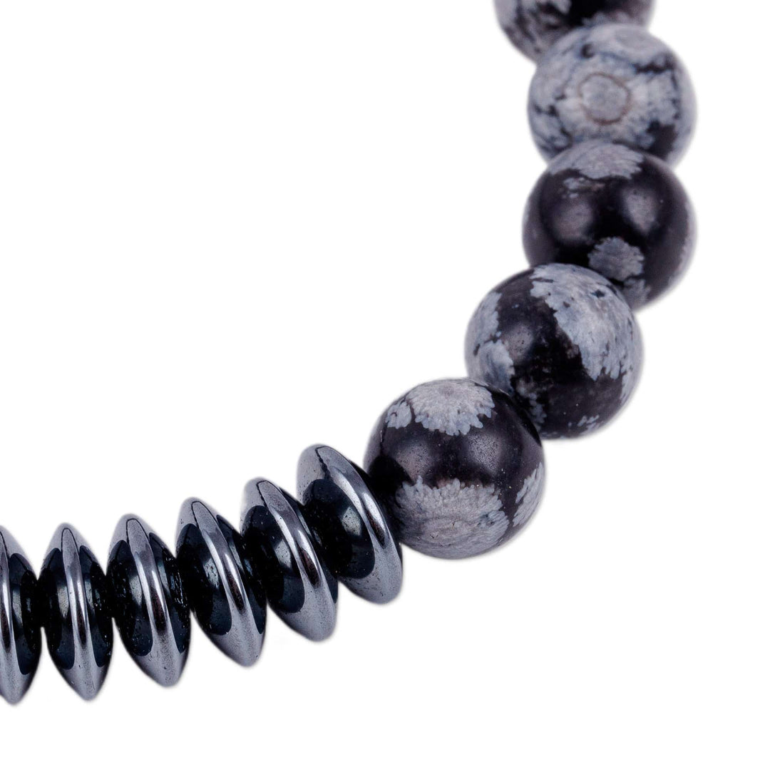 Natural Hematite and Obsidian Beaded Macrame Bracelet - Clear Spirit