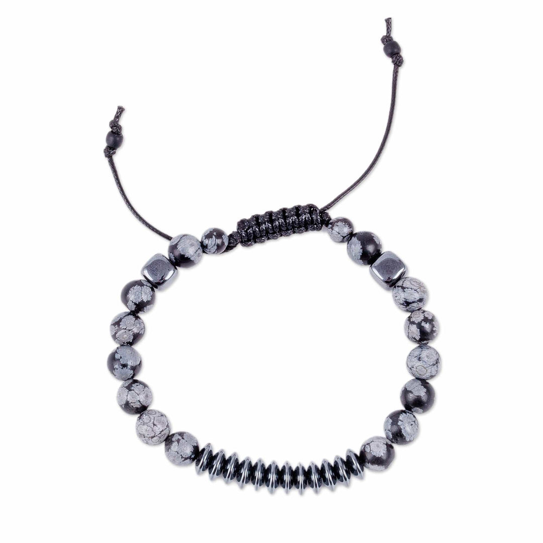 Natural Hematite and Obsidian Beaded Macrame Bracelet - Clear Spirit