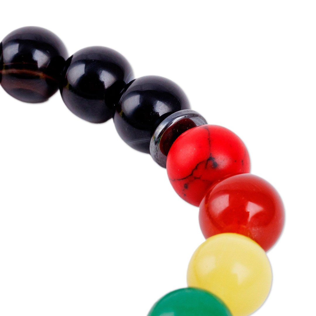 Spiral Dzi Multi-Gemstone Beaded Stretch Pendant Bracelet - Rainbow Dzi