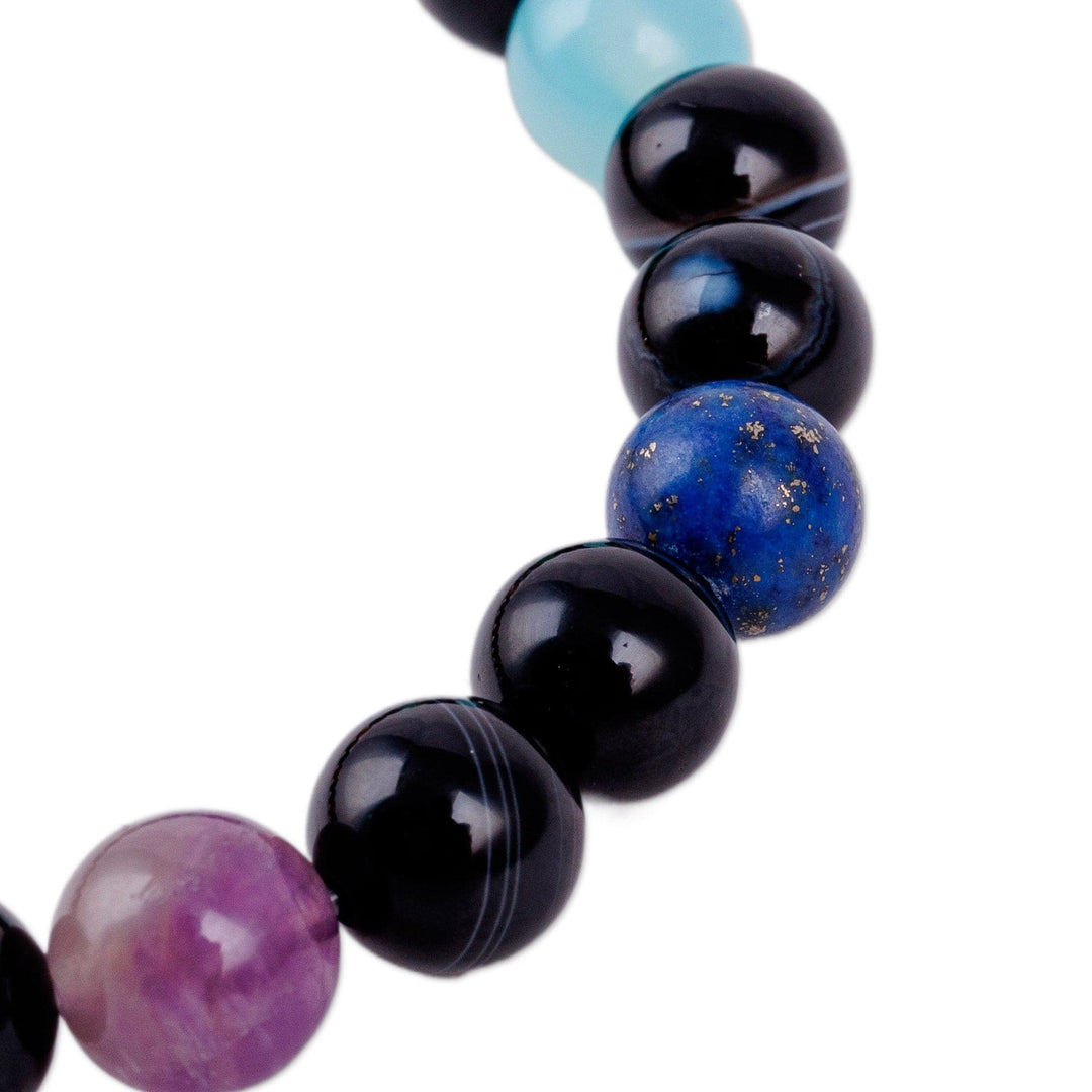 Colorful Spiral Dzi Multi-Gemstone Beaded Pendant Bracelet - Harmonious Dzi