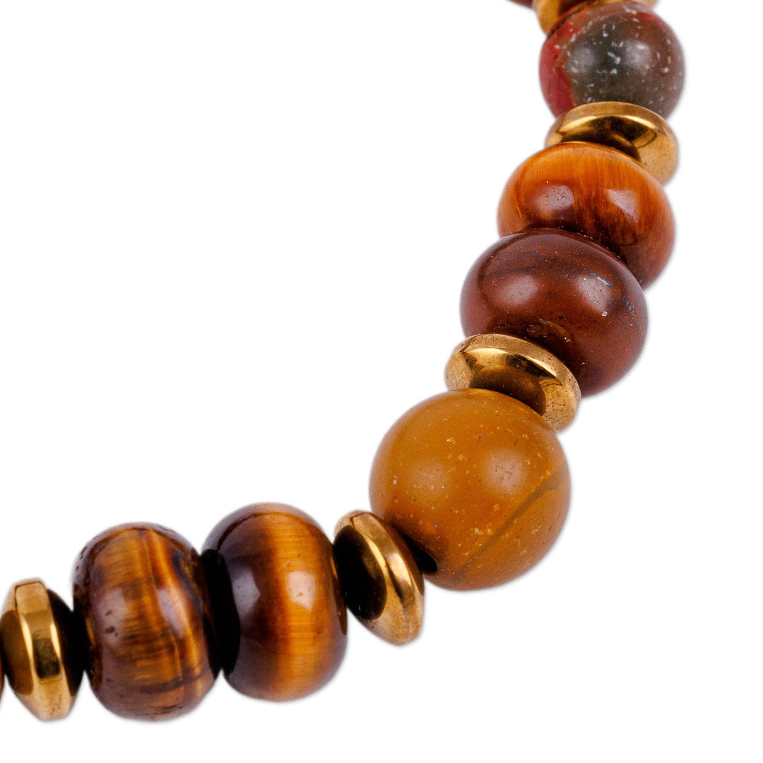 Brown Striped Dzi Multi-Gemstone Beaded Pendant Bracelet - Earthy Dzi