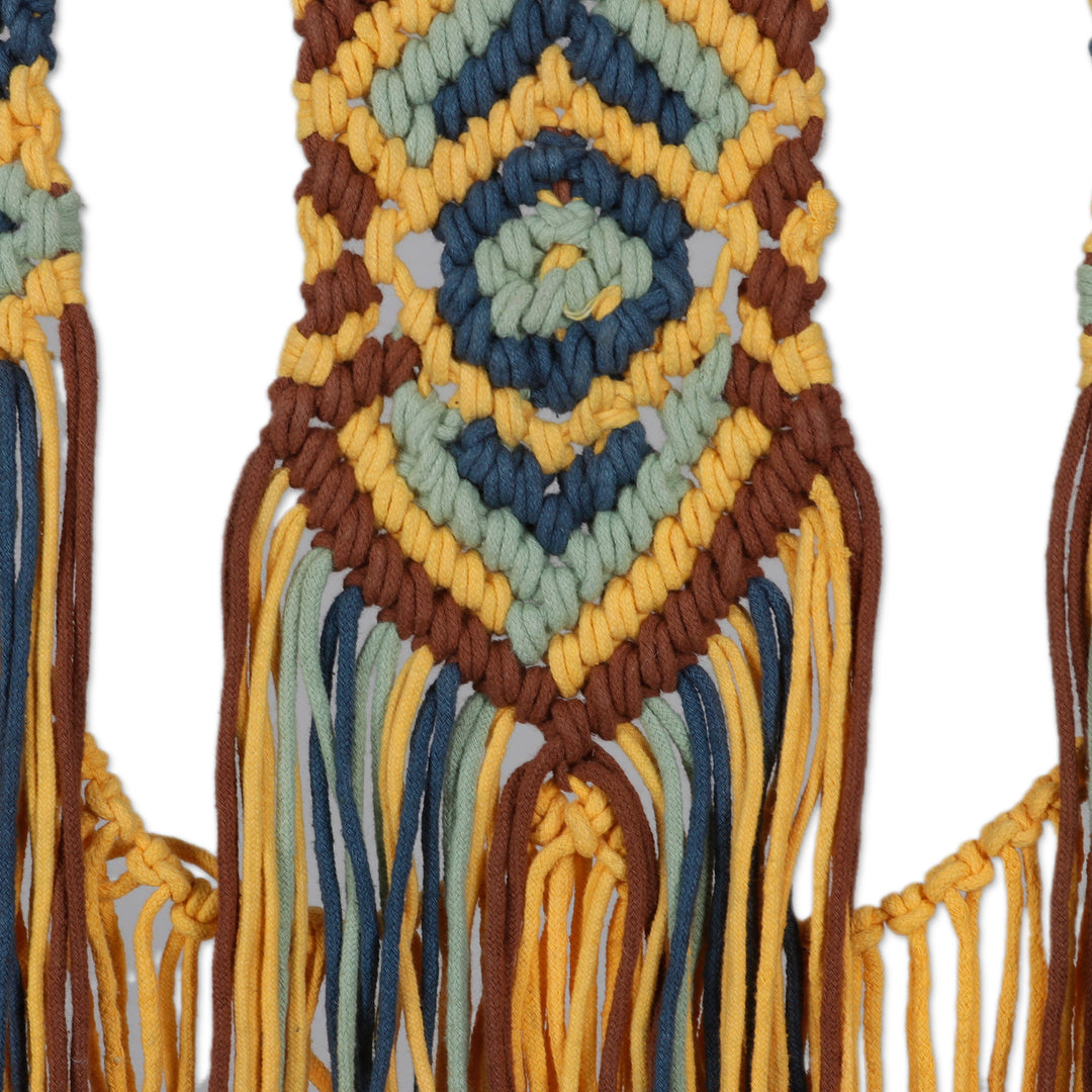 Handwoven Yellow and Blue Cotton Wall Hanging from India - Summer Waterfall