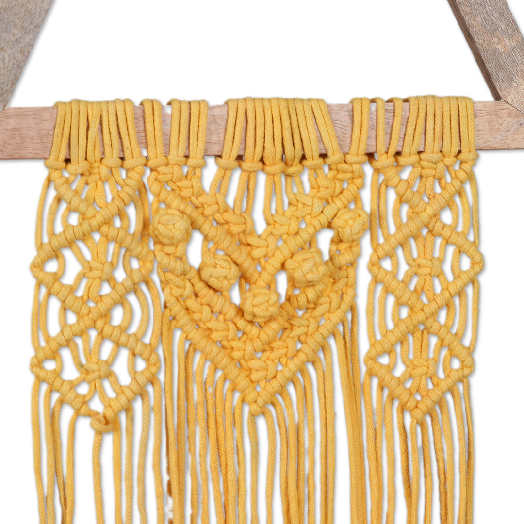 Handwoven Triangle Yellow Macrame Cotton Wall Hanging - Triangle of Success