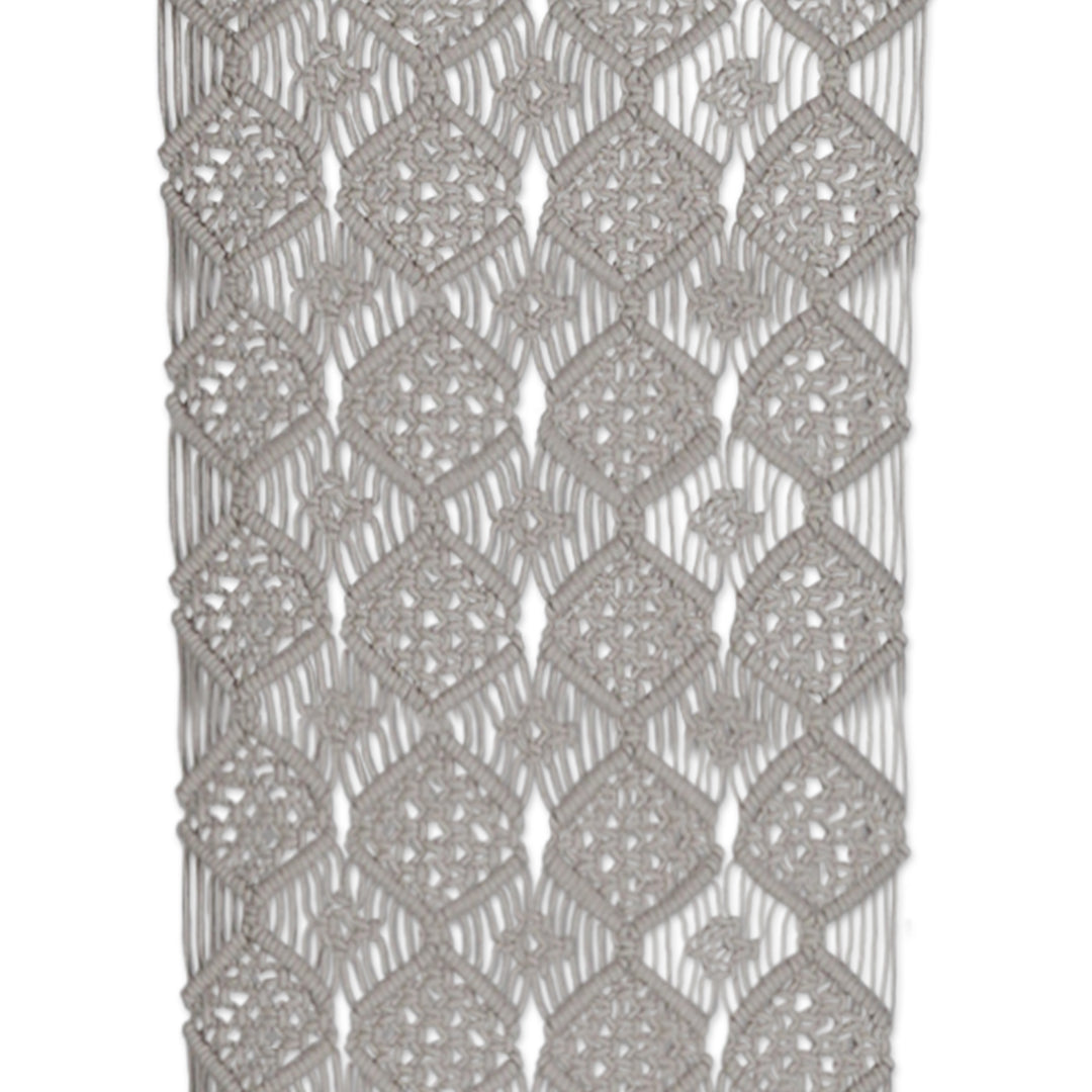 Handwoven Macrame Fringed White Cotton Table Runner - Diamond Delicacy