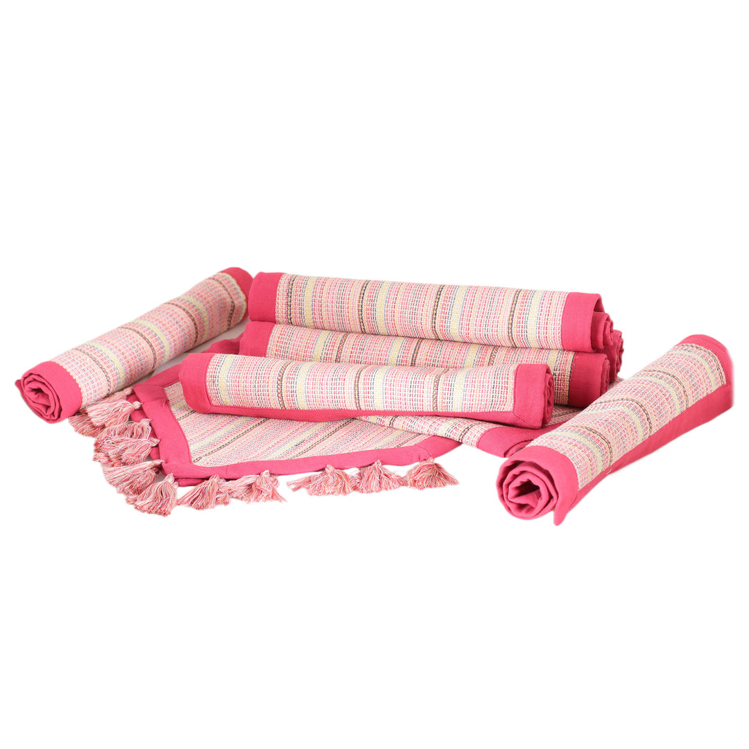 Handmade Pink Cotton Table Runner and Placemats (Set of 5) - Pink Grace