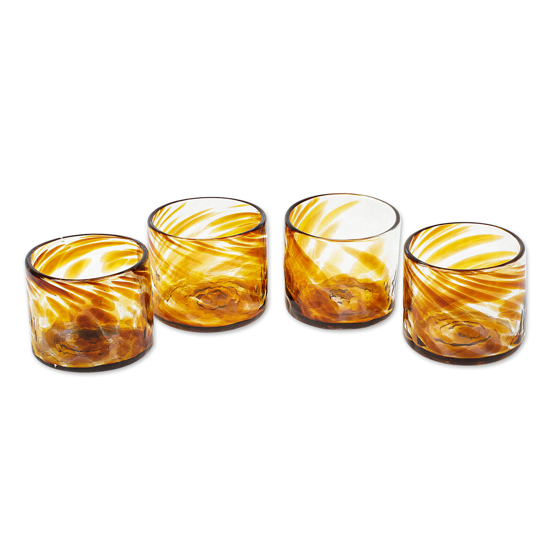 4 Hand Blown Brown Recycled Glass Juice Glasses from Mexico - Amber Relaxation