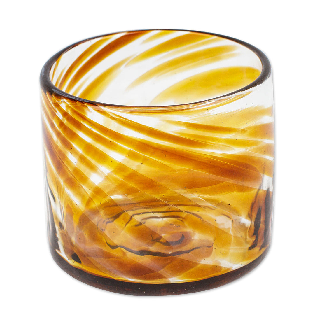 4 Hand Blown Brown Recycled Glass Juice Glasses from Mexico - Amber Relaxation