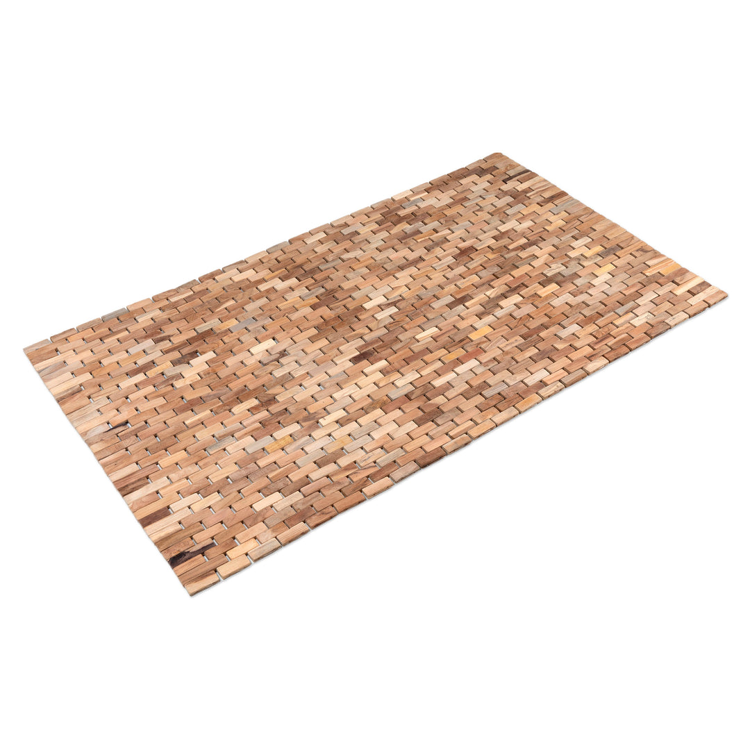 Handcrafted Modern Natural Brown Teak Wood Mat from Bali - The Roadside