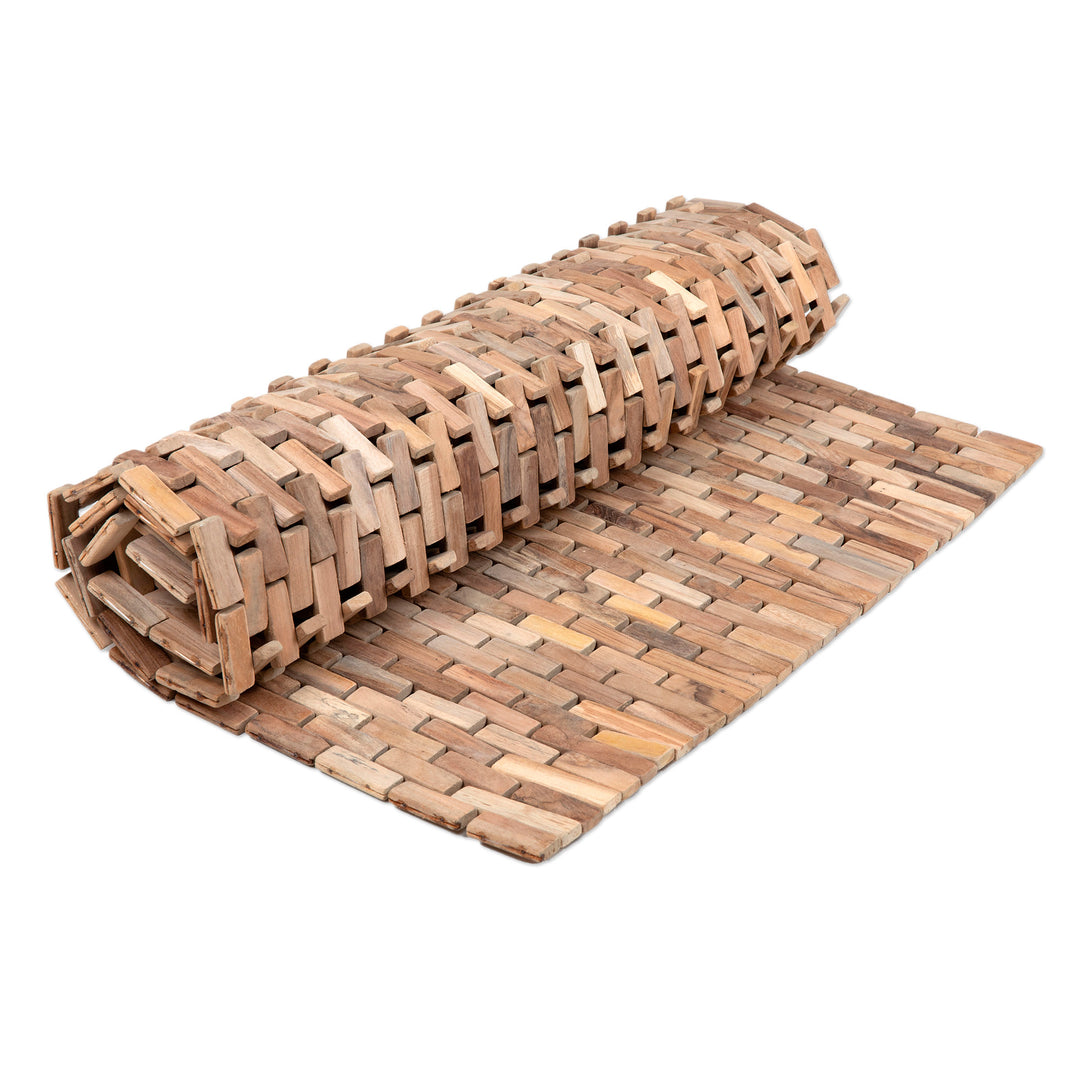 Handcrafted Modern Natural Brown Teak Wood Mat from Bali - The Roadside