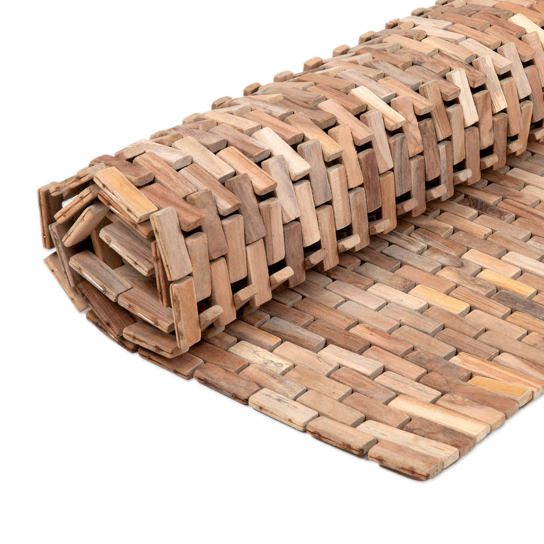 Handcrafted Modern Natural Brown Teak Wood Mat from Bali - The Roadside