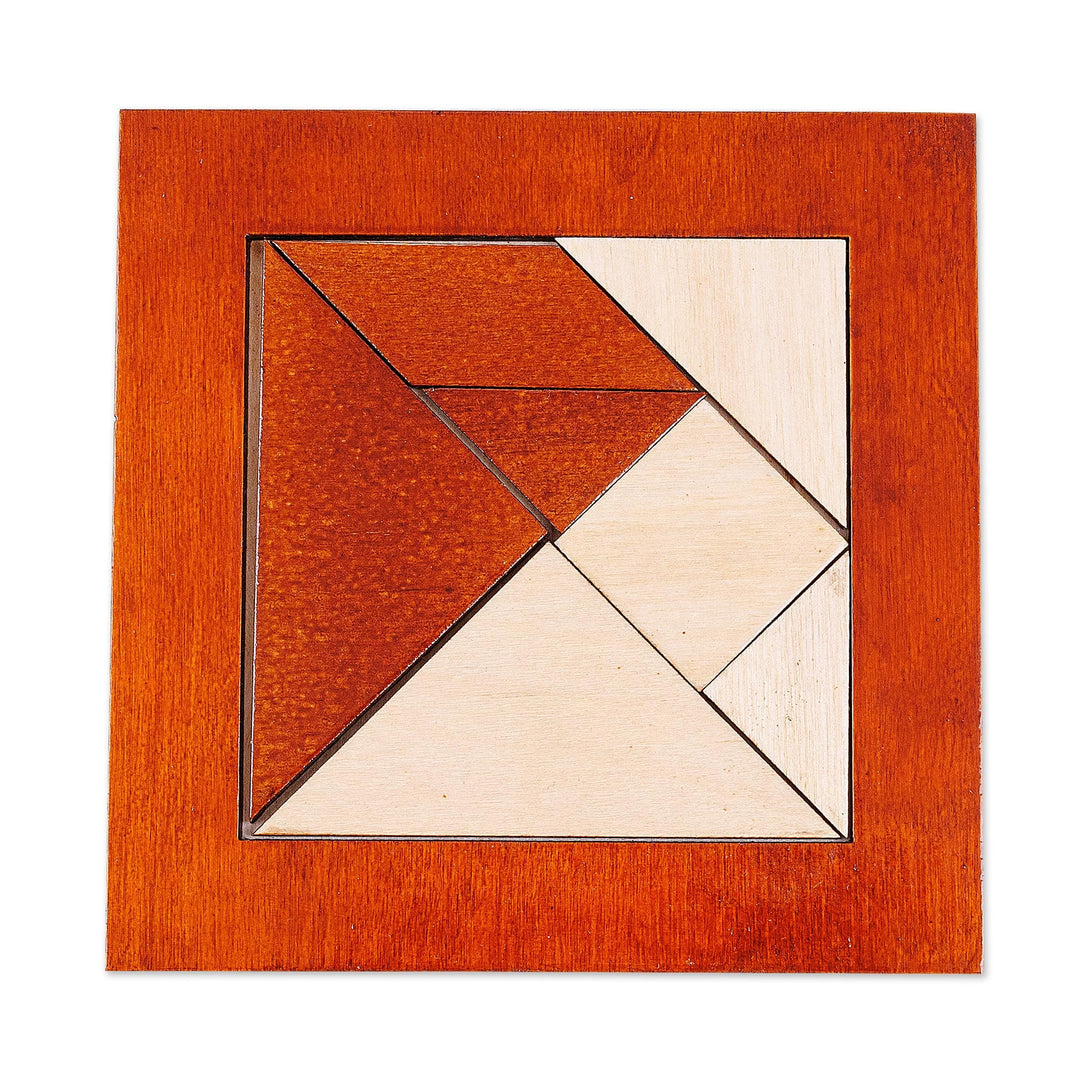 Walnut Wood Tangram Puzzle Handcrafted in Uzbekistan - Brain Riddle