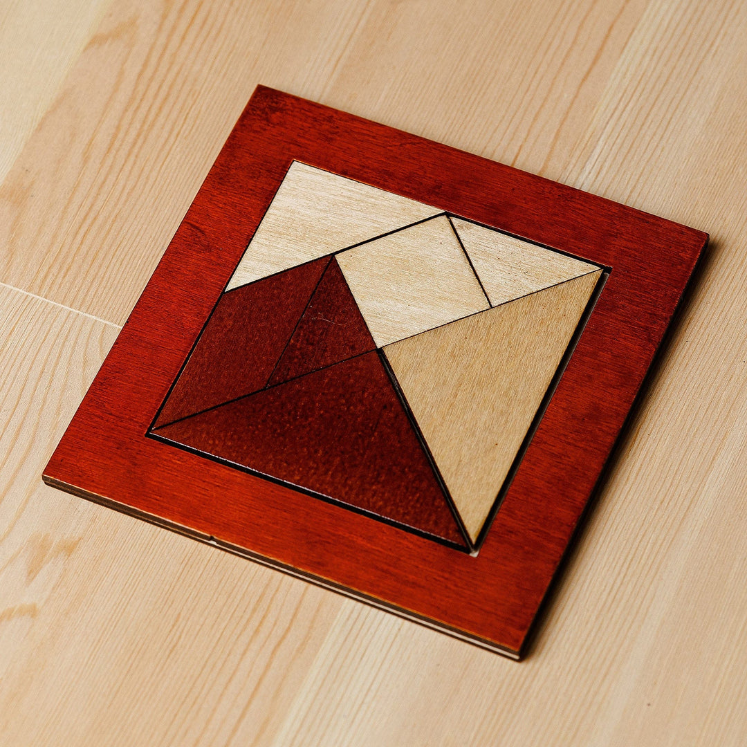 Walnut Wood Tangram Puzzle Handcrafted in Uzbekistan - Brain Riddle