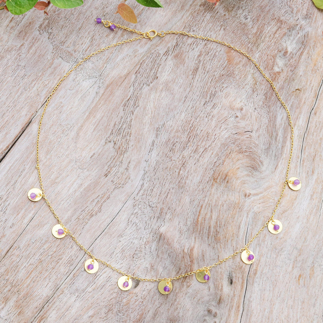 Adjustable Matte 18k Gold-Plated Amethyst Charm Necklace - Everyday Wise