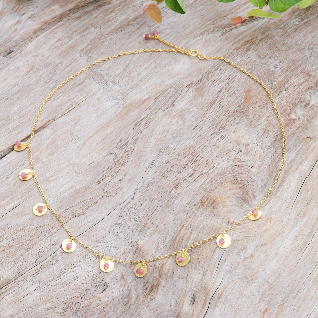 Adjustable Matte 18k Gold-Plated Tourmaline Charm Necklace - Everyday Creative