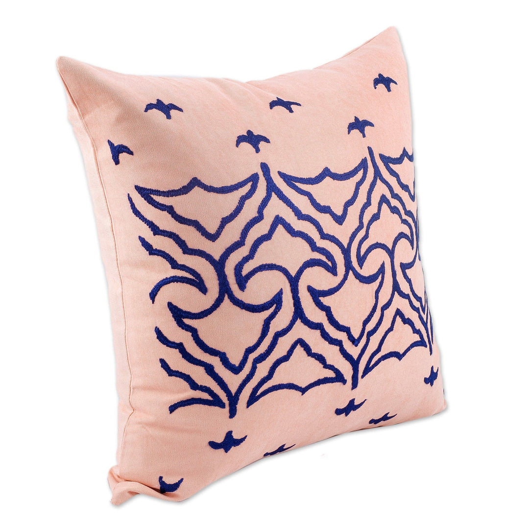 Traditional Suzani Embroidered Cotton Blend Cushion Cover - Flying Birds
