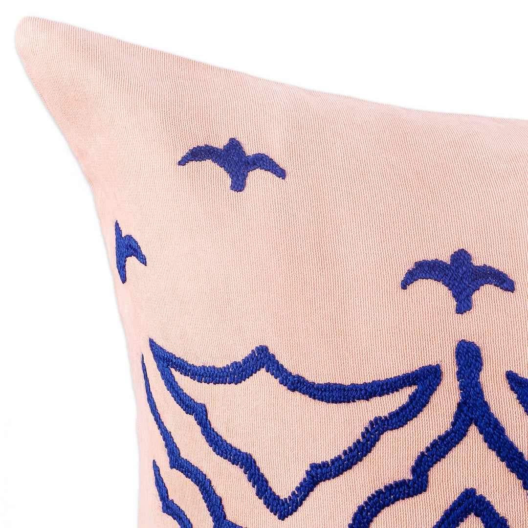 Traditional Suzani Embroidered Cotton Blend Cushion Cover - Flying Birds