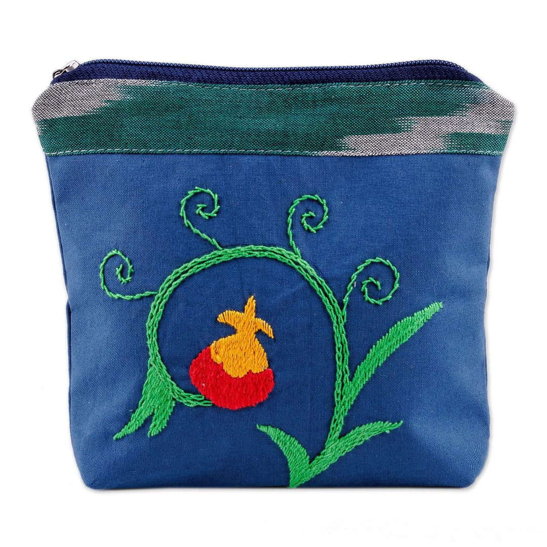 Suzani Hand-Embroidered Ikat-Accented Cotton Cosmetic Bag - Iconic Fruit