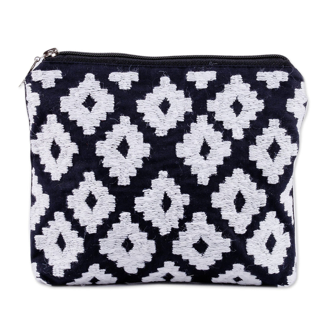 Black White Cotton Toiletry Case with Suzani Hand Embroidery - Glam Vibes