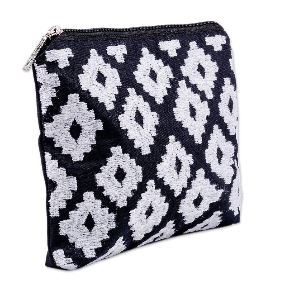 Black White Cotton Toiletry Case with Suzani Hand Embroidery - Glam Vibes
