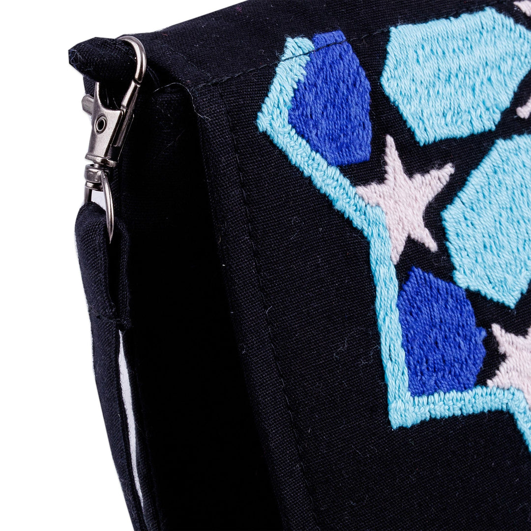 Cotton Sling Bag with Suzani Hand-Embroidered Star Motifs - Star Radiance