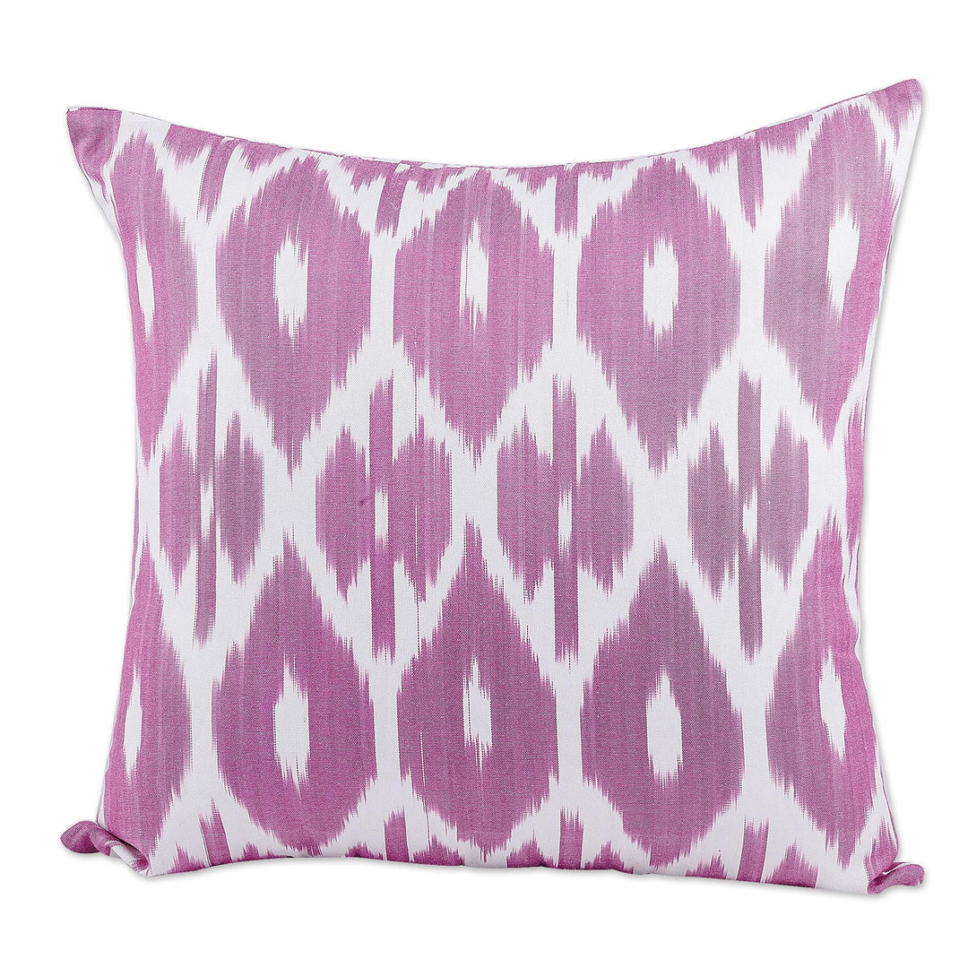 Classic Ikat Patterned Pink and White Cotton Cushion Cover - Pink Tradition