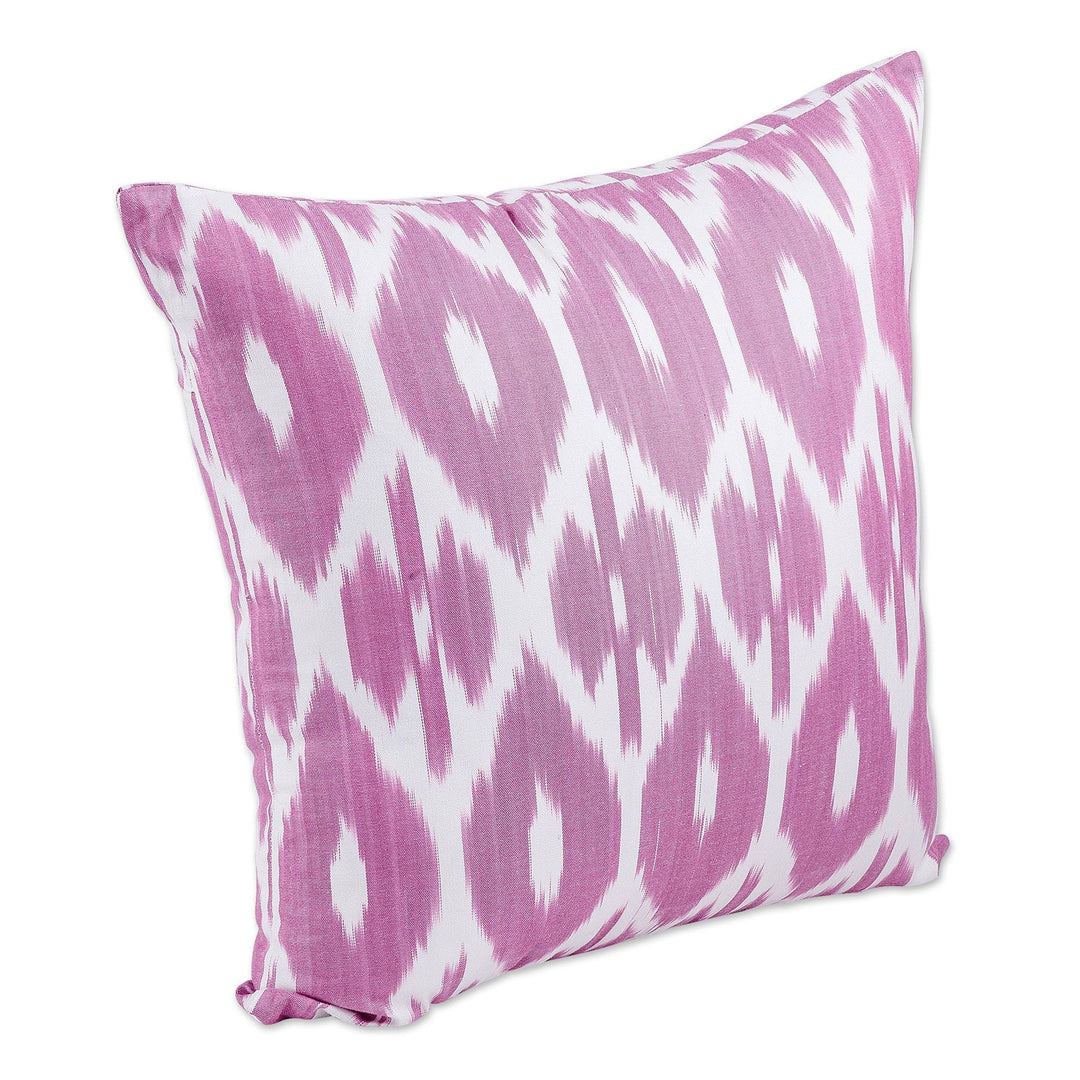 Classic Ikat Patterned Pink and White Cotton Cushion Cover - Pink Tradition