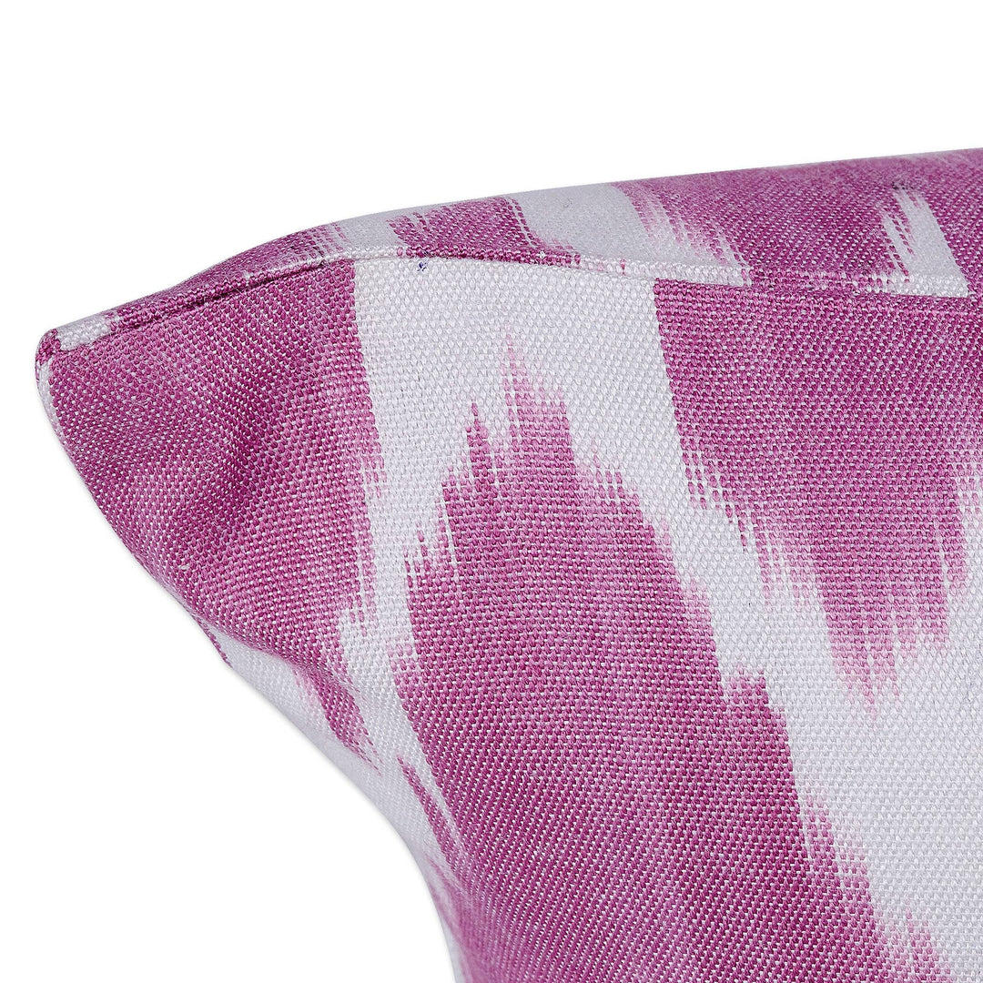 Classic Ikat Patterned Pink and White Cotton Cushion Cover - Pink Tradition