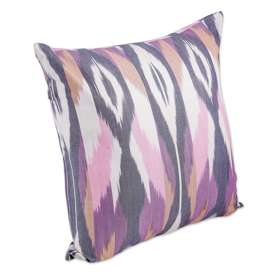 Peacock-Inspired Ikat Patterned Purple Cotton Cushion Cover - Hidden Peacock