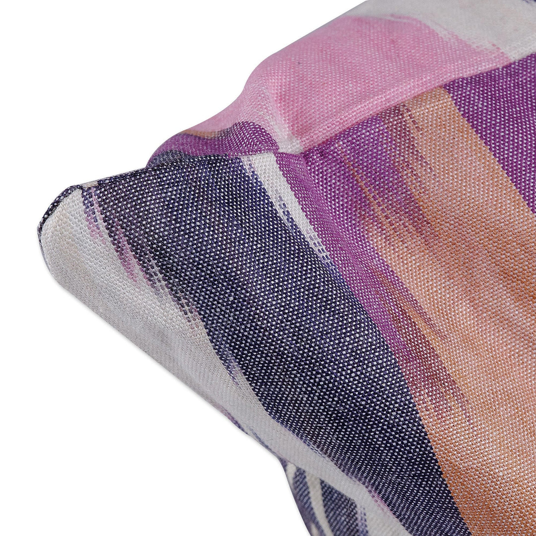 Peacock-Inspired Ikat Patterned Purple Cotton Cushion Cover - Hidden Peacock