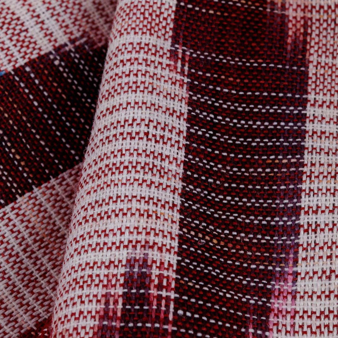 Handcrafted Ikat Patterned Red and Blue Fringed Cotton Scarf - Palace Colors