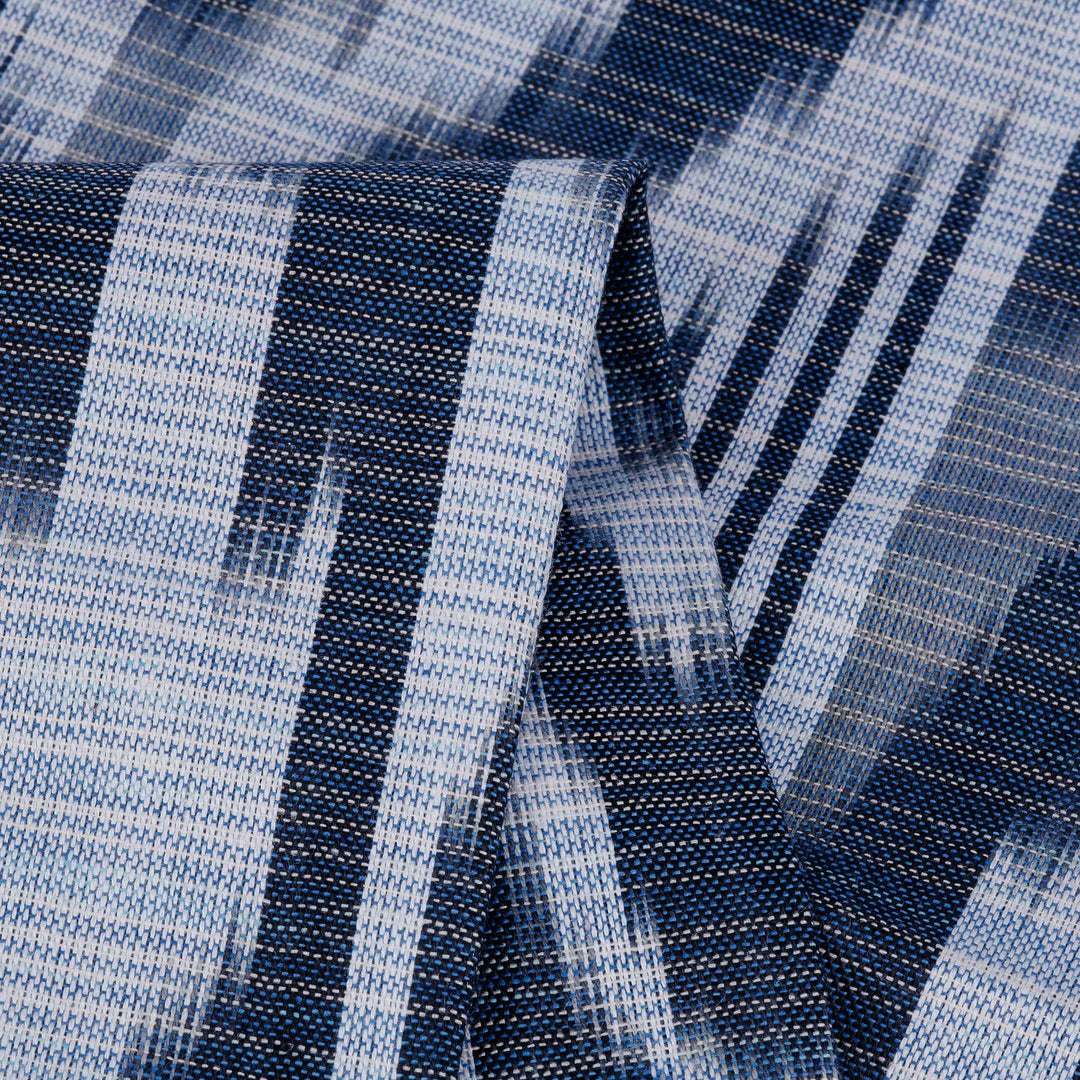 Handcrafted Ikat Patterned Blue Fringed Cotton Scarf - Blue Wish