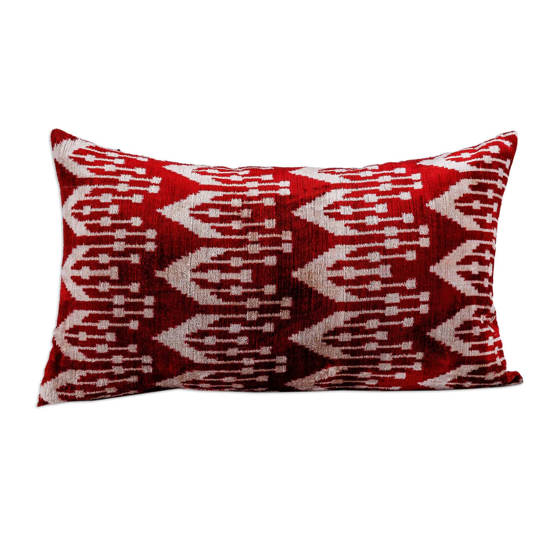 Handcrafted Crimson and White Bakhmal Silk Cushion Cover - Crimson Era