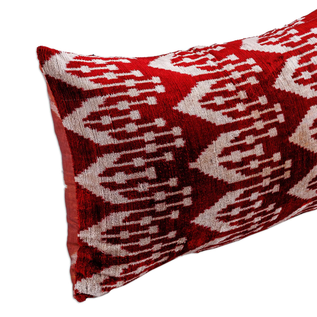 Handcrafted Crimson and White Bakhmal Silk Cushion Cover - Crimson Era