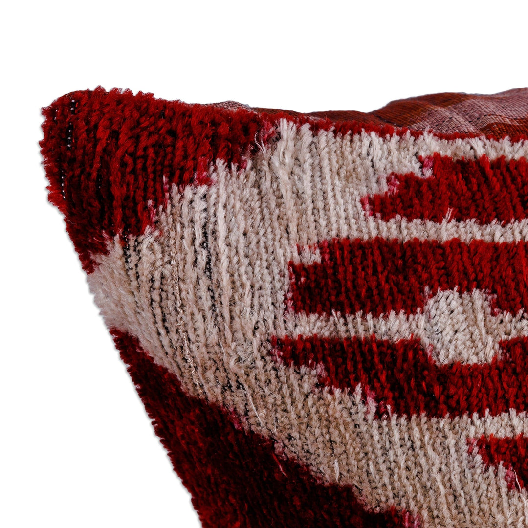 Handcrafted Crimson and White Bakhmal Silk Cushion Cover - Crimson Era