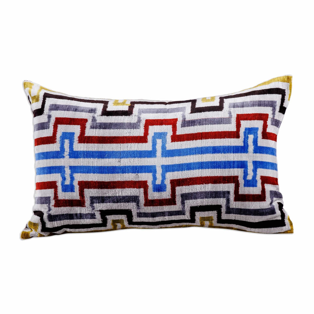 Handcrafted Geometric Patterned Bakhmal Silk Cushion Cover - Geometric Manor