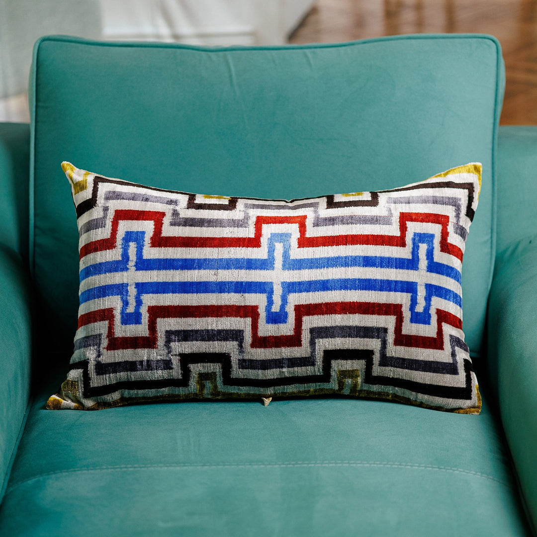 Handcrafted Geometric Patterned Bakhmal Silk Cushion Cover - Geometric Manor