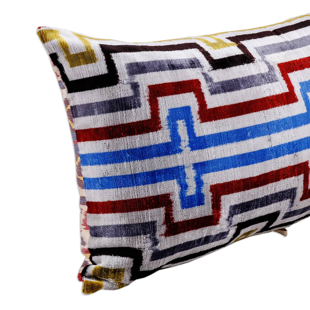 Handcrafted Geometric Patterned Bakhmal Silk Cushion Cover - Geometric Manor