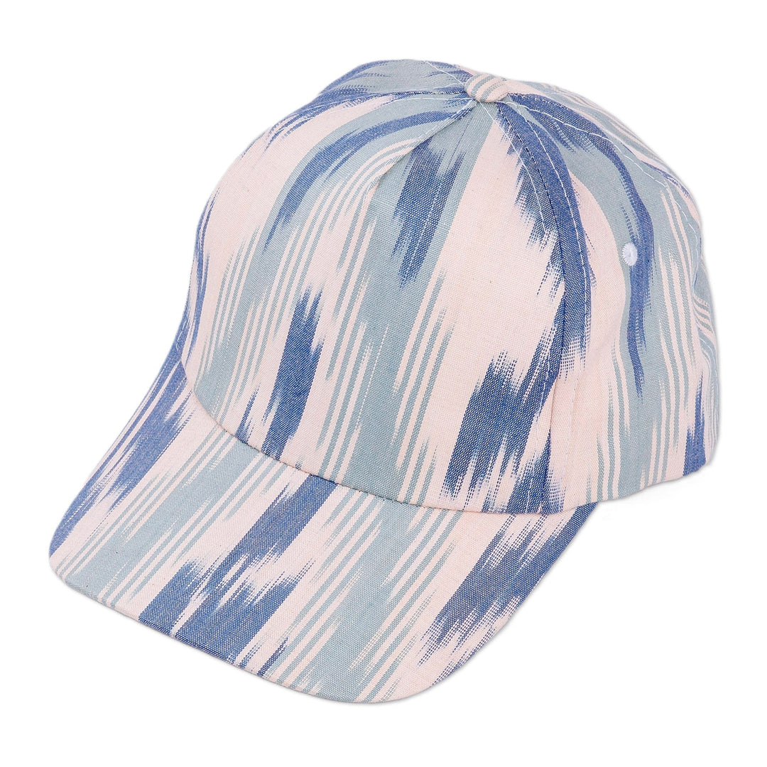 Handmade Ikat Patterned Blue and White Cotton Baseball Cap - Intrepid Blue