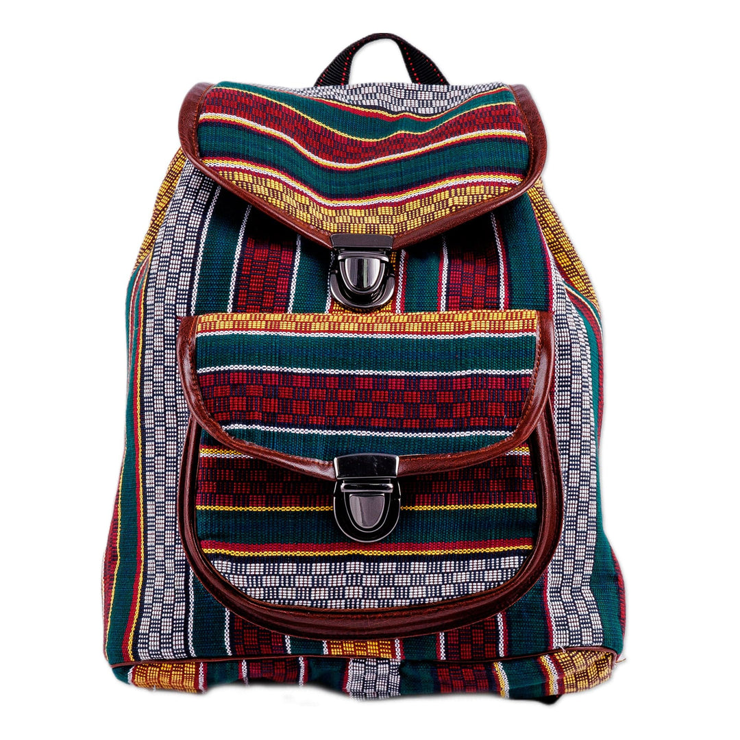 Adjustable Striped Teal and White Janda Cotton Backpack - Voyage to Uzbekistan