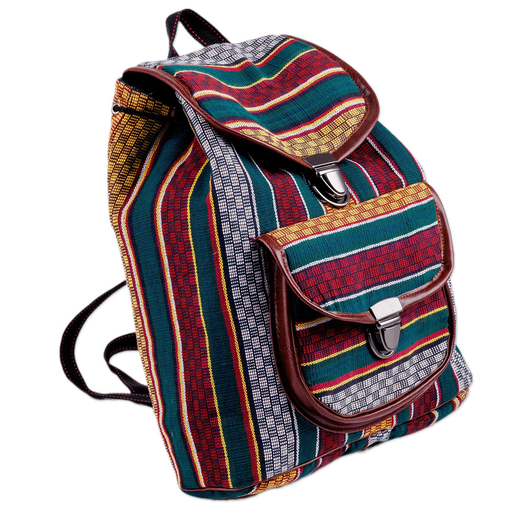 Adjustable Striped Teal and White Janda Cotton Backpack - Voyage to Uzbekistan