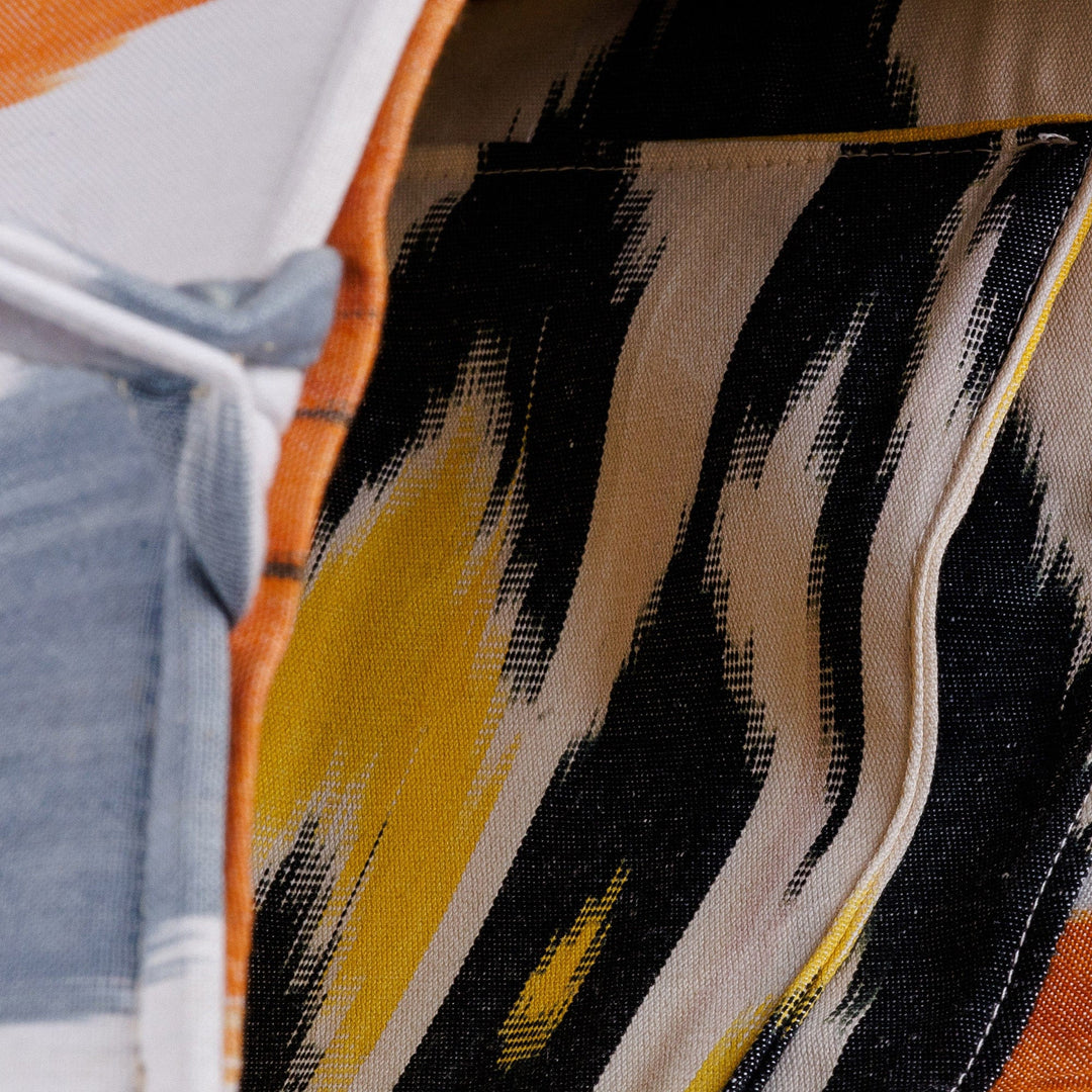 Handcrafted Orange and Blue Ikat Cotton Handle Bag (Small) - Orange Universes