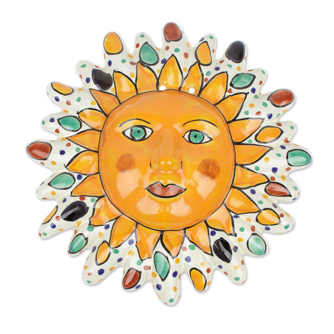 Ceramic Sun Wall Art Hand-Painted in Talavera Style - Colorful Sun