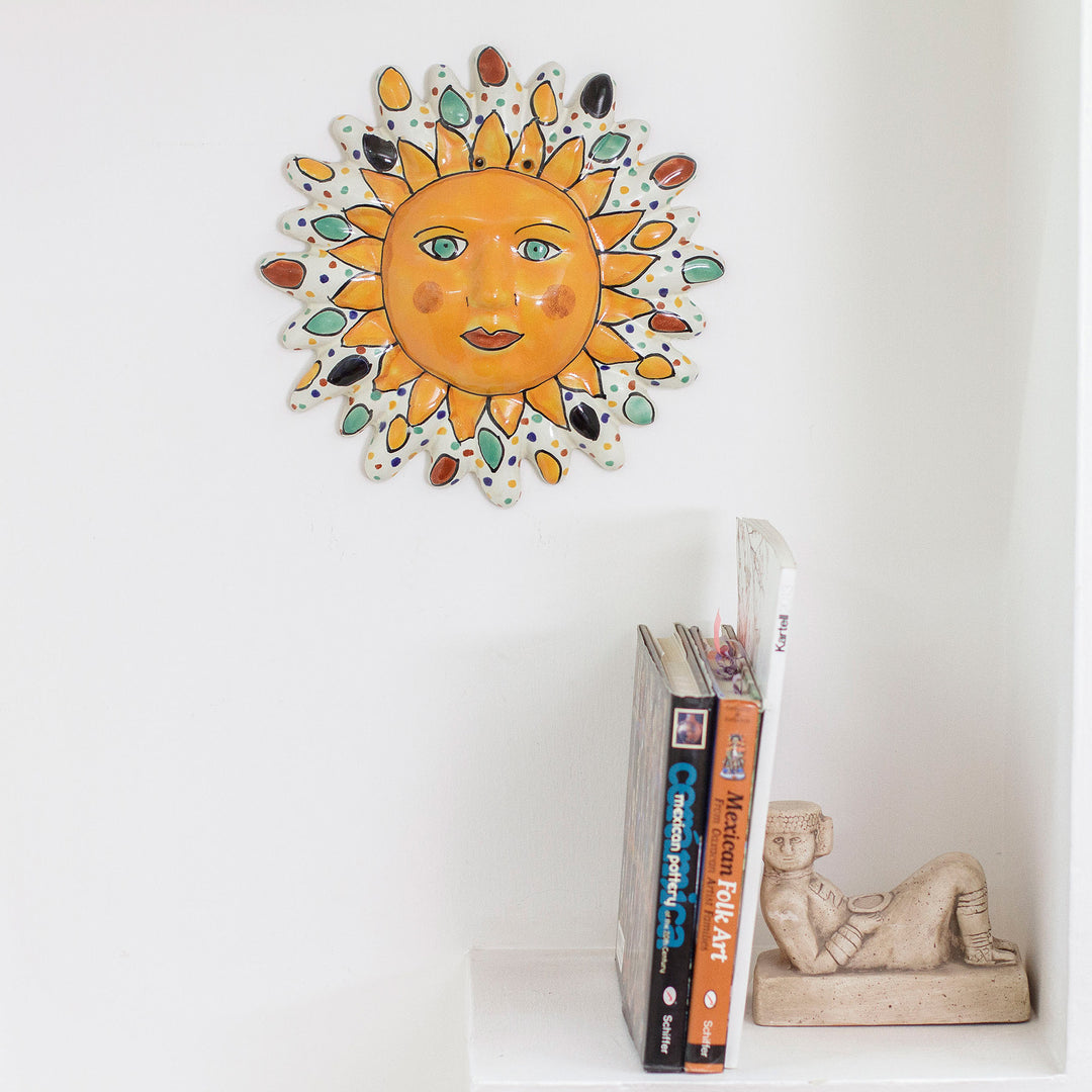 Ceramic Sun Wall Art Hand-Painted in Talavera Style - Colorful Sun