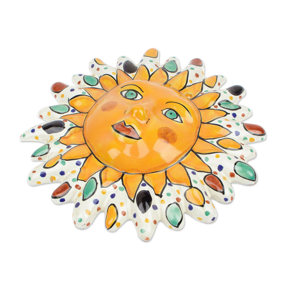 Ceramic Sun Wall Art Hand-Painted in Talavera Style - Colorful Sun