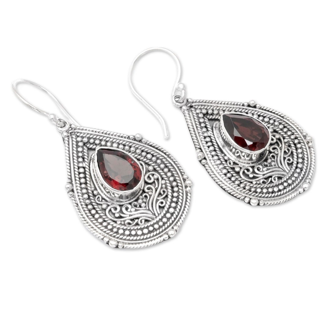 Teardrop Sterling Silver Dangle Earrings with Garnet Stone - Princess Palace in Red