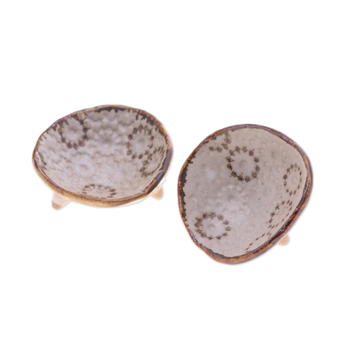 Pair of Handcrafted Classic Ceramic Bowls in Brown and Ivory - Zen Delights