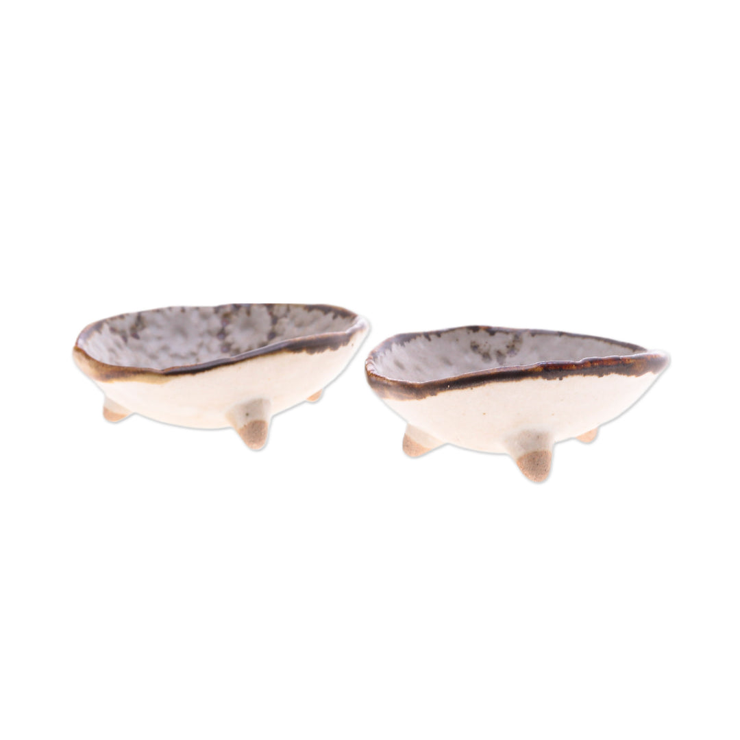 Pair of Handcrafted Classic Ceramic Bowls in Brown and Ivory - Zen Delights
