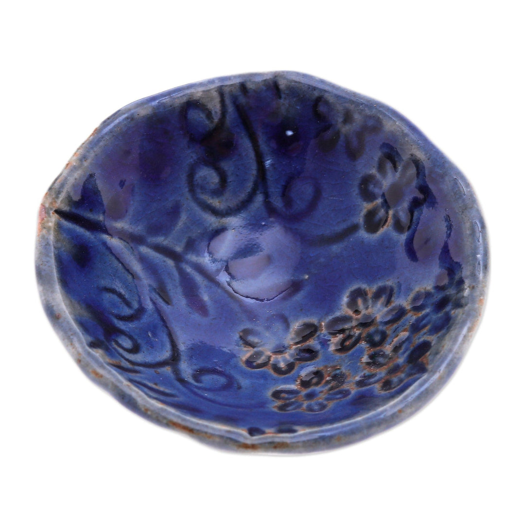 Pair of Handcrafted Floral Ceramic Bowls in Blue Hues - Zen Blue Delights