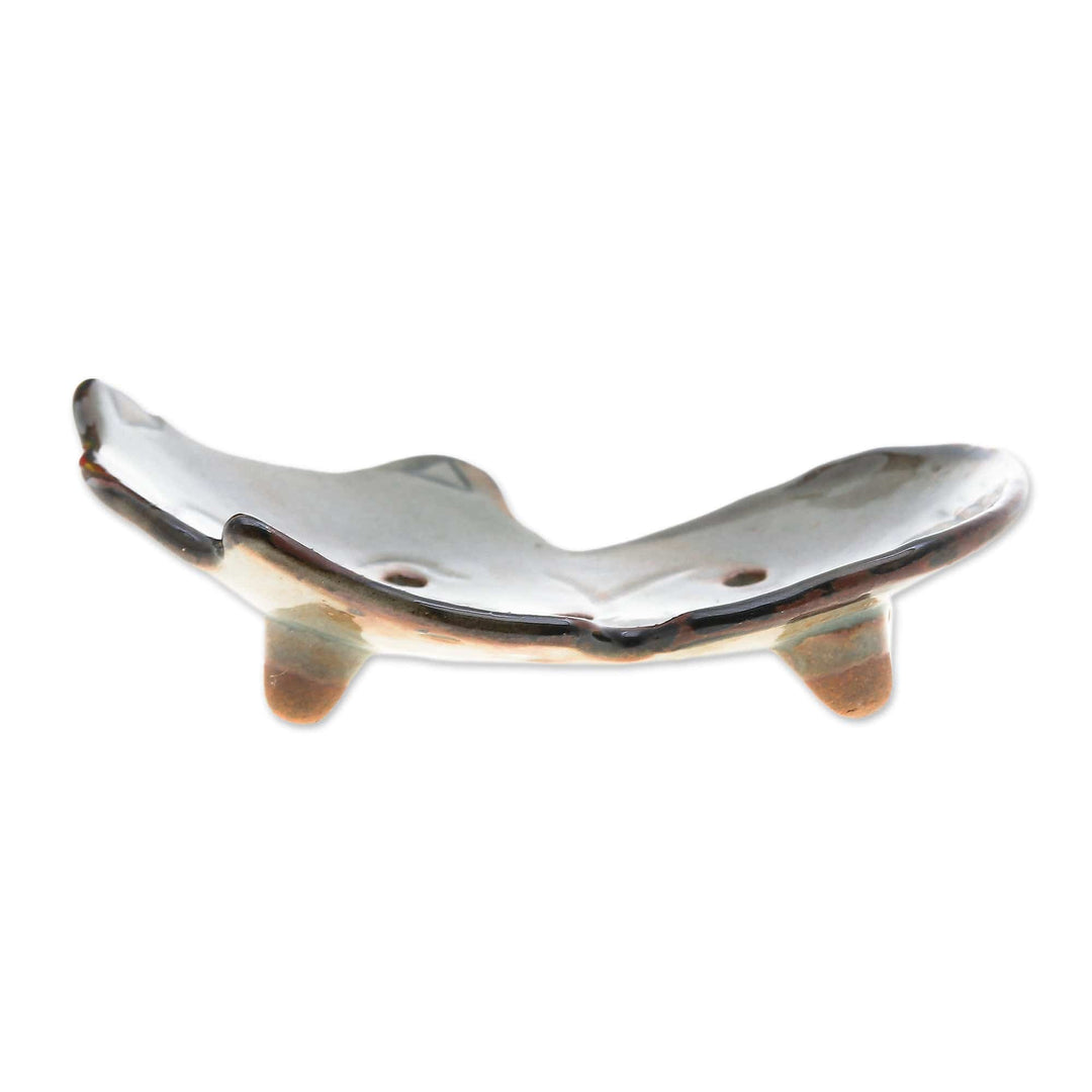 Feline-Shaped Glazed Ceramic Soap Dish Made in Thailand - Happy Feline